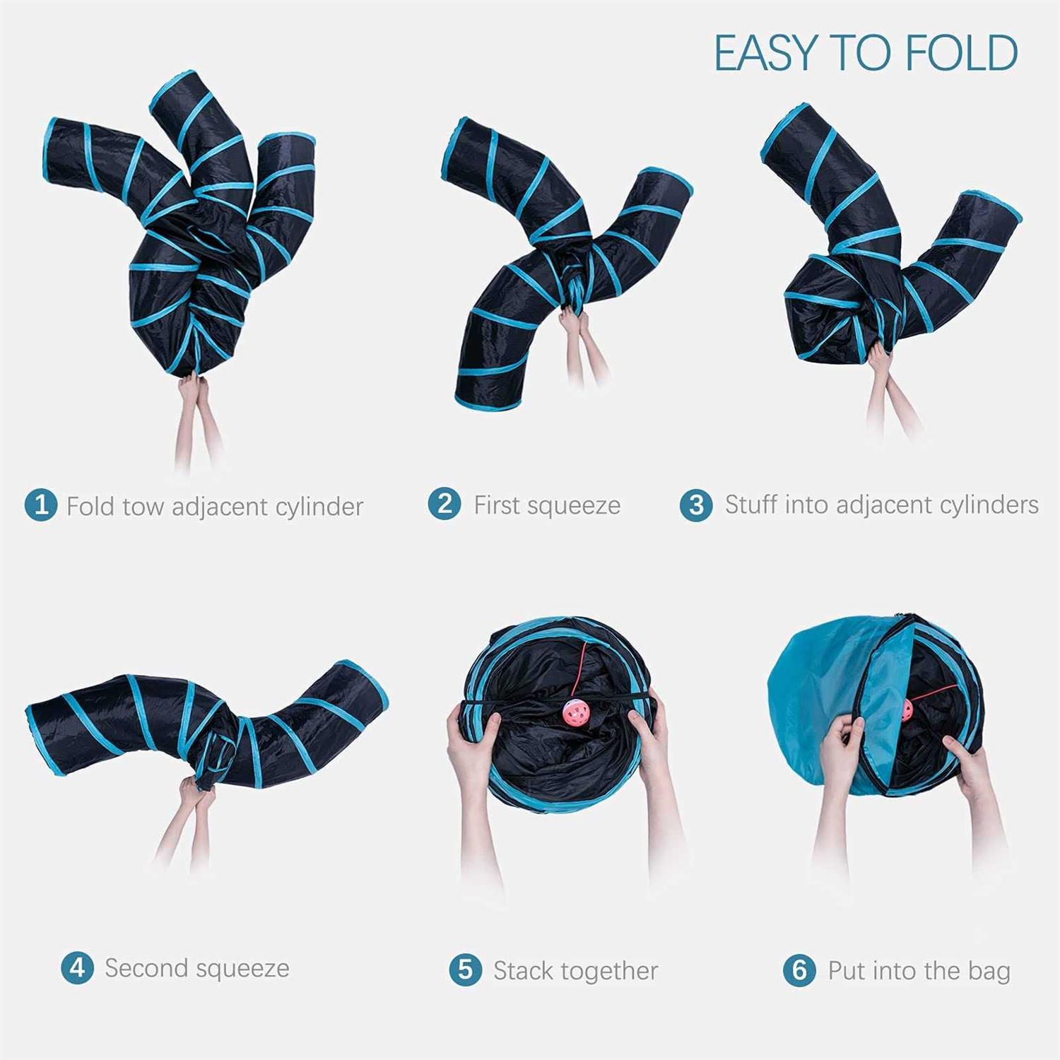 EgETOTA cat Tunnel for Indoor cats Large with Play Ball S-Shape 5 Way collapsible Interactive Peek Hole Pet Tube Toys