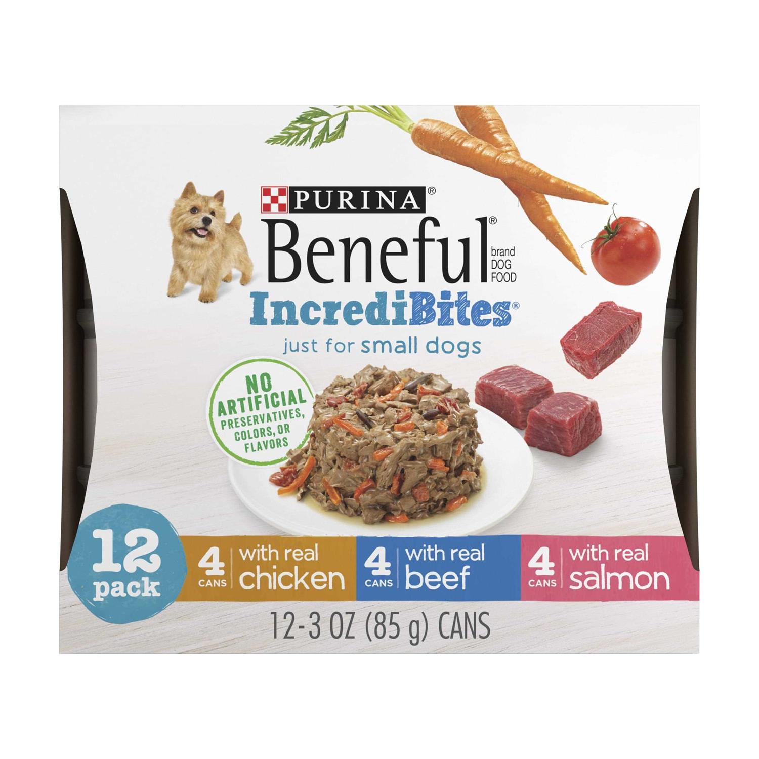 Beneful IncrediBites Chicken Beef & Salmon Variety Pack Wet Small Dog Food Cans