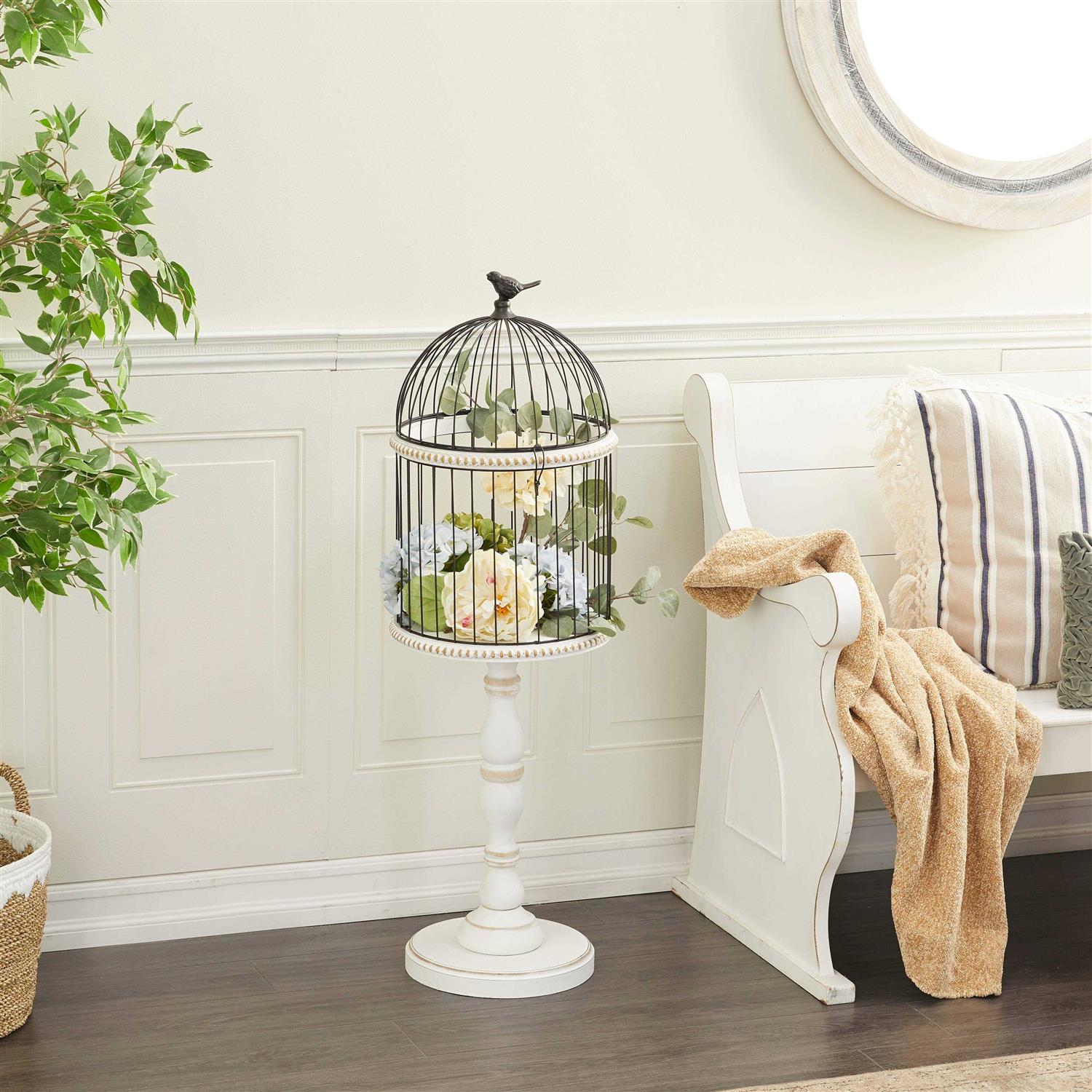 zph5263 White Wood Farmhouse Birdcage