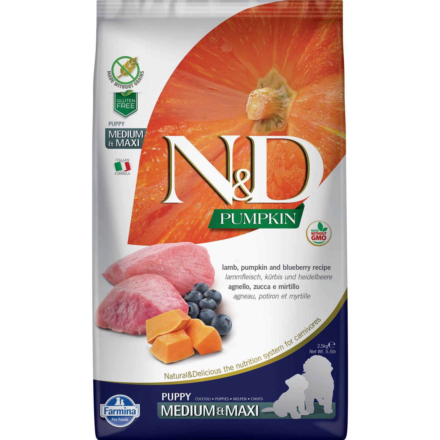 Farmina N&D Pumpkin Lamb & Blueberry Medium & Maxi Puppy Dog Dry Food