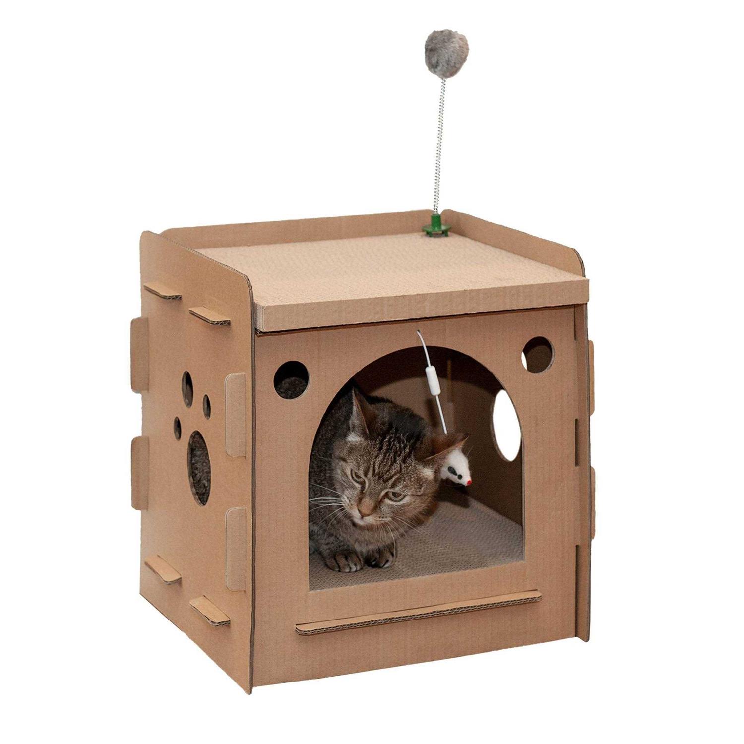 FurHaven Corrugated Cat Scratcher House with Catnip