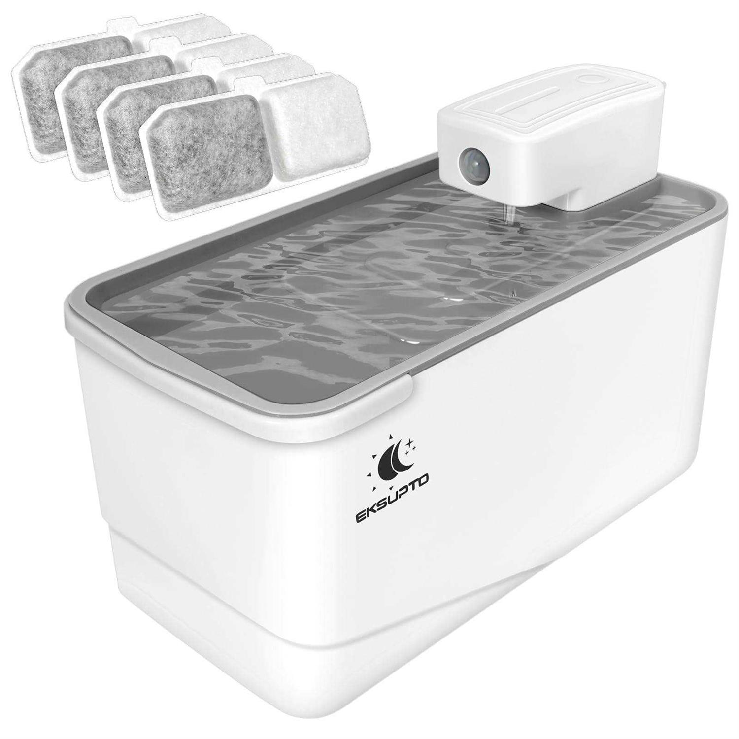 Eksupto Cordless Cat Water Fountain Battery Operated 2.5L Wireless Water Fountain for Cats Inside Outdoor Garden with 2 Modes