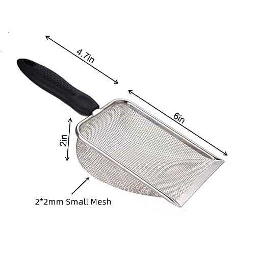 FIRSAL Small Mesh Stainless Steel Cat Litter Scoop Fine Mesh Metal Reptile Litter Cleaner Scooper Non-Stick Coated Metal Litter Scoop Fine Sand