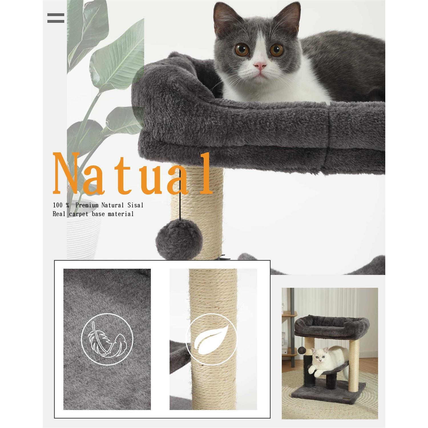 Hoopet cat Tree Tower,cat Scratching Post for Indoor Cats,Featuring with Super Cozy Perch,cat Self Groomer and Interactive Dangling Ball Great