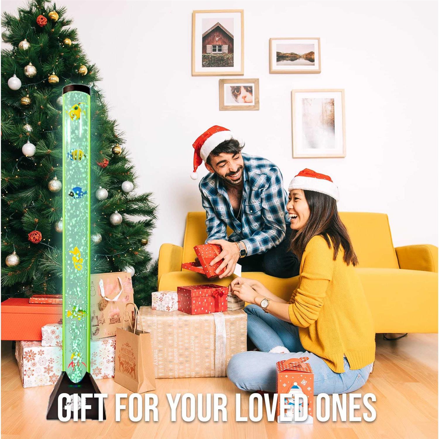 Brewish 4FT Sensory LED Water Bubble Fish Tube Floor Lamp with 20 Color Changing Light Effects– Fake Aquarium Tank Night Light and Gift for Kids