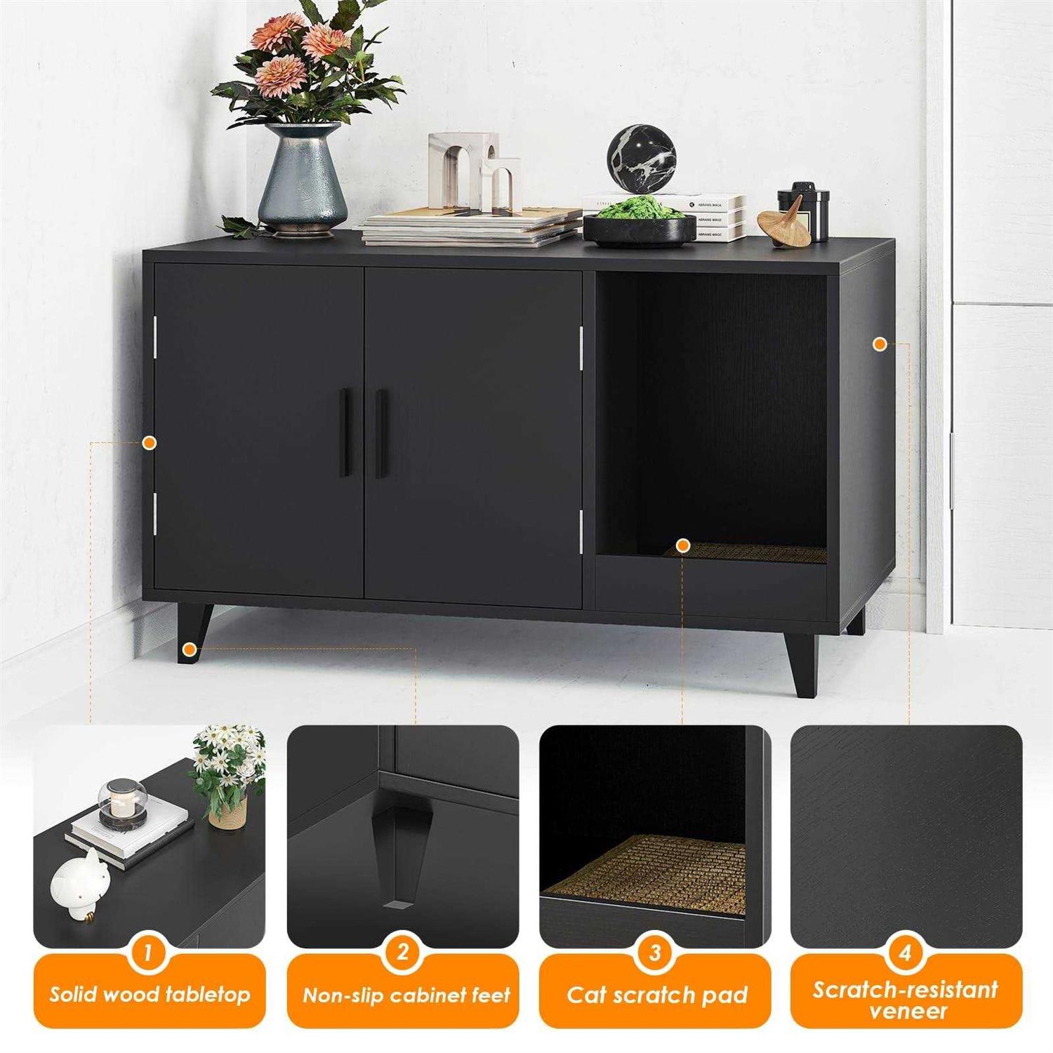 STARY Hidden Cat Litter Box Enclosure Furniture with Scratching Mat