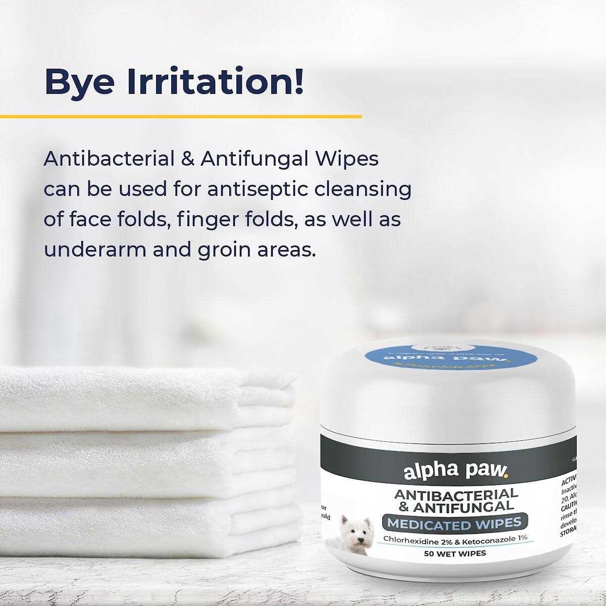 Alpha Paw Antibacterial & Antifungal Medicated Wipes