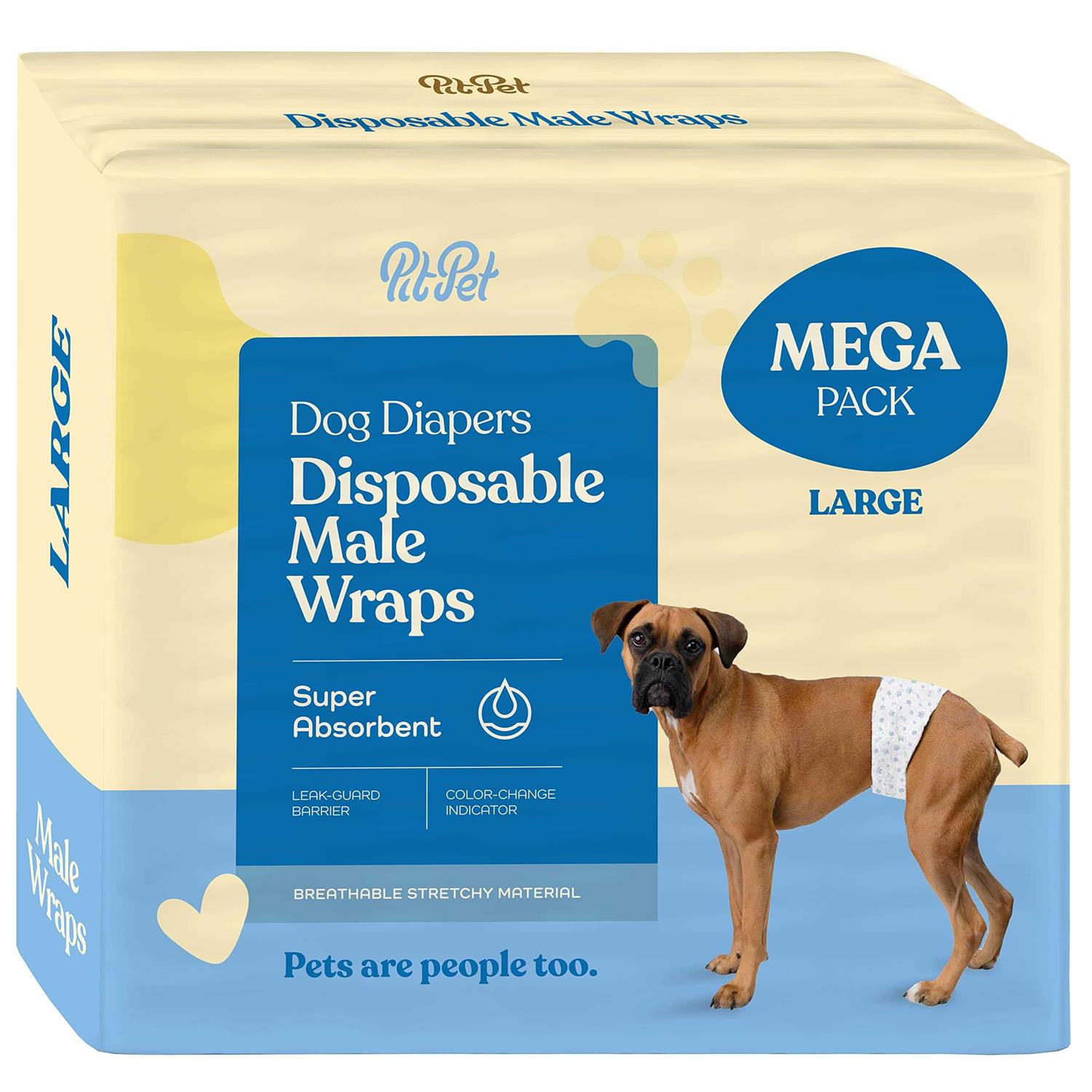 Pitpet Comfortable Male Dog Diapers 30-Pack Super Absorbent Disposable Male Dog Wraps
