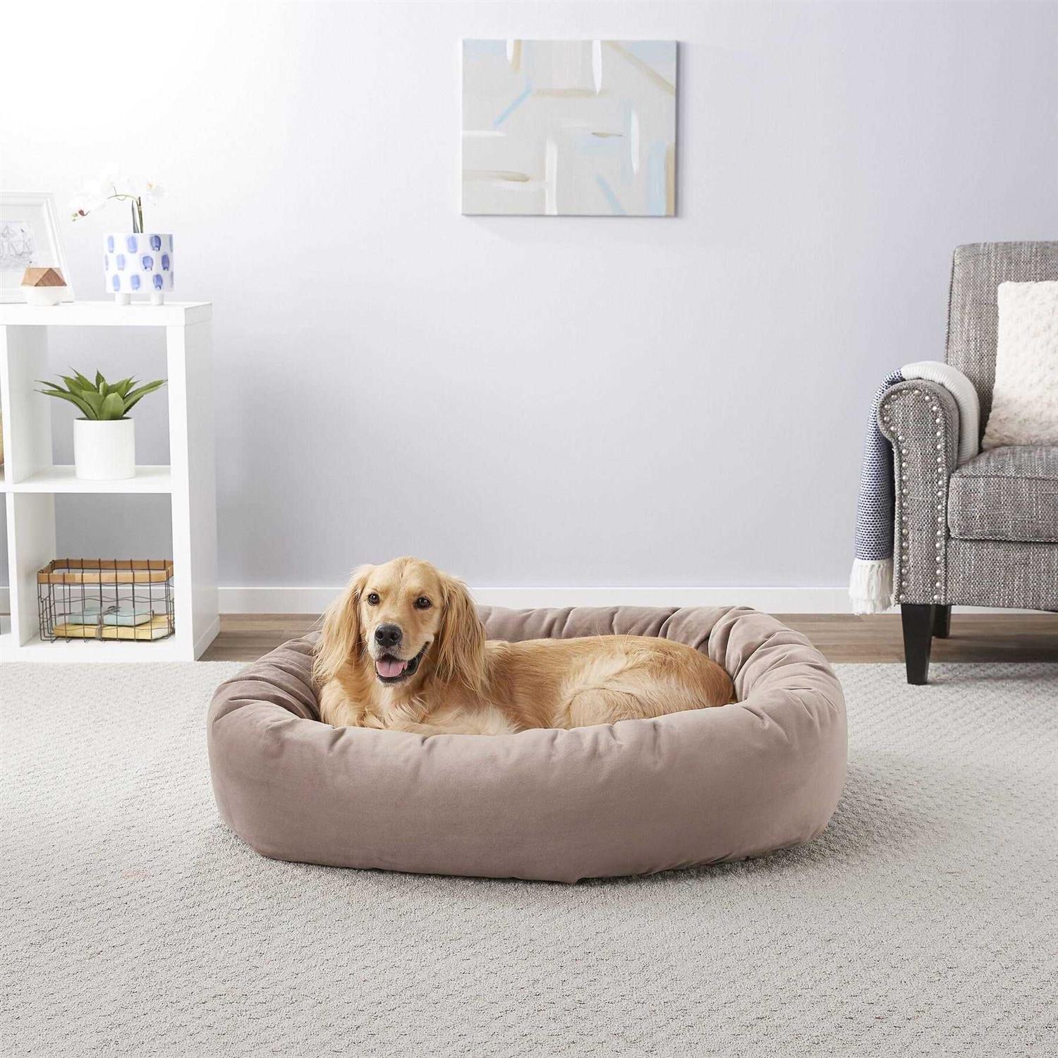 Frisco Velvet Round Bolster Dog Bed w/Removable COVER