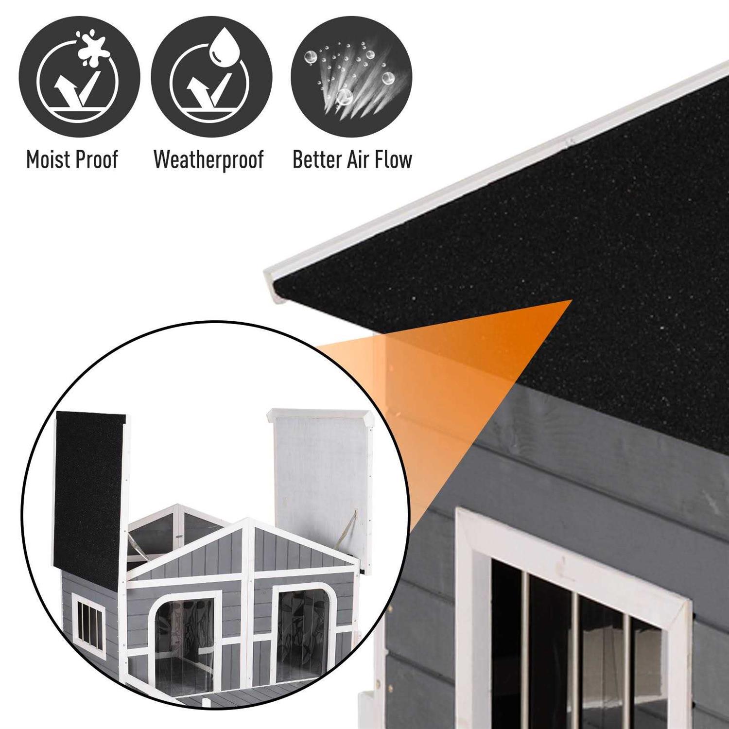 PawHut 59x64x39 Wood Large Dog House Cabin Style Elevated Pet Shelter w/Porch Deck