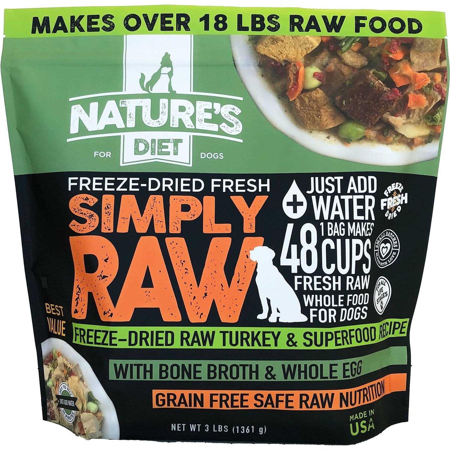 Nature’s Diet Simply Raw Freeze-Dried Raw Whole Food Meal Makes 18 Lbs Fresh Raw Food with Muscle