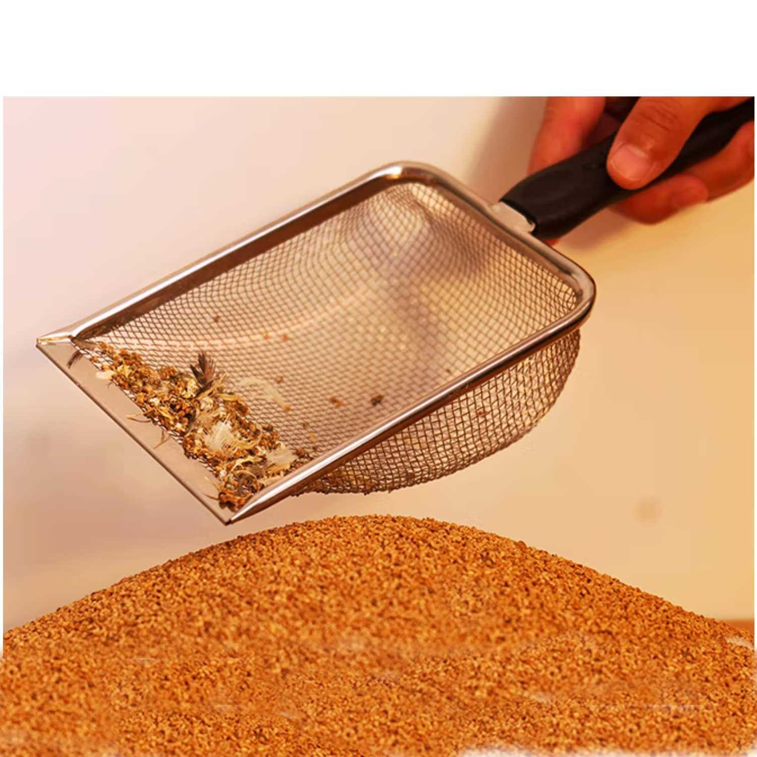 FIRSAL Small Mesh Stainless Steel Cat Litter Scoop Fine Mesh Metal Reptile Litter Cleaner Scooper Non-Stick Coated Metal Litter Scoop Fine Sand