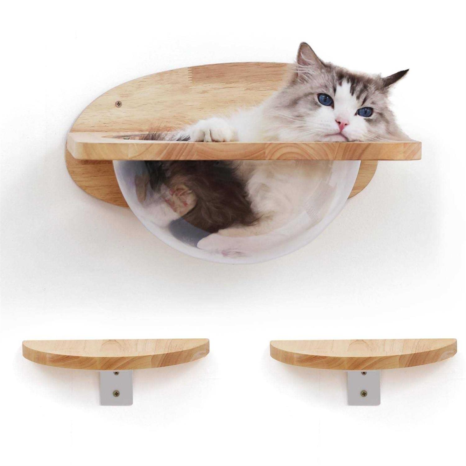 FUKUMARU Cat Wall Furniture Set Transparent Capsule Cat Wall Shelves with 2 PCS Pedals