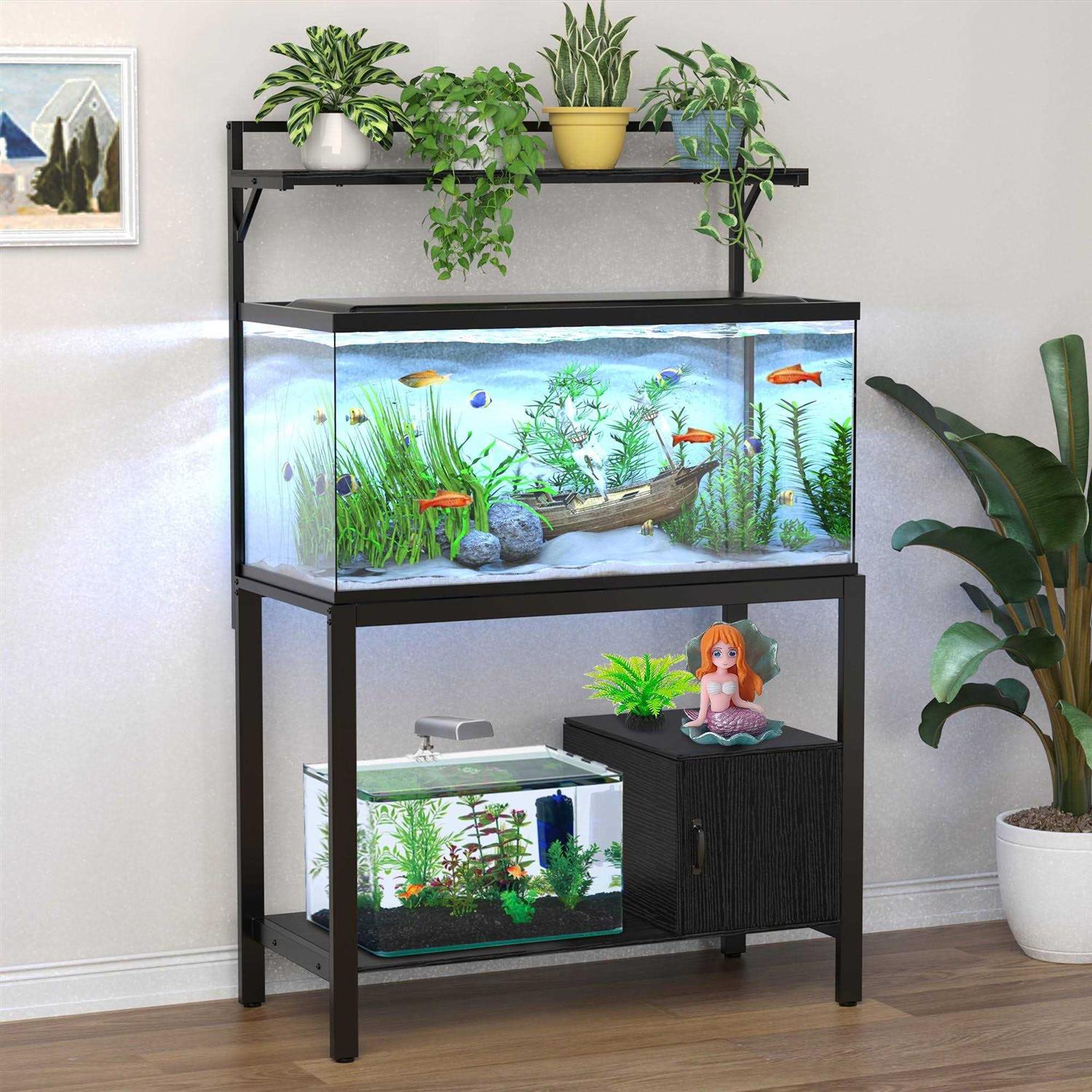 Gdlf 40-50 Gallon Fish Tank Stand with Plant Shelf Metal Aquarium Stand with Cubby Storage