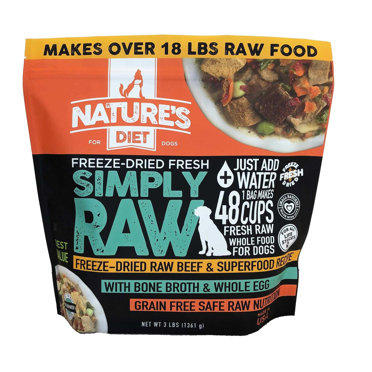 Nature’s Diet Simply Raw Freeze-Dried Raw Whole Food Meal Makes 18 Lbs Fresh Raw Food with Muscle