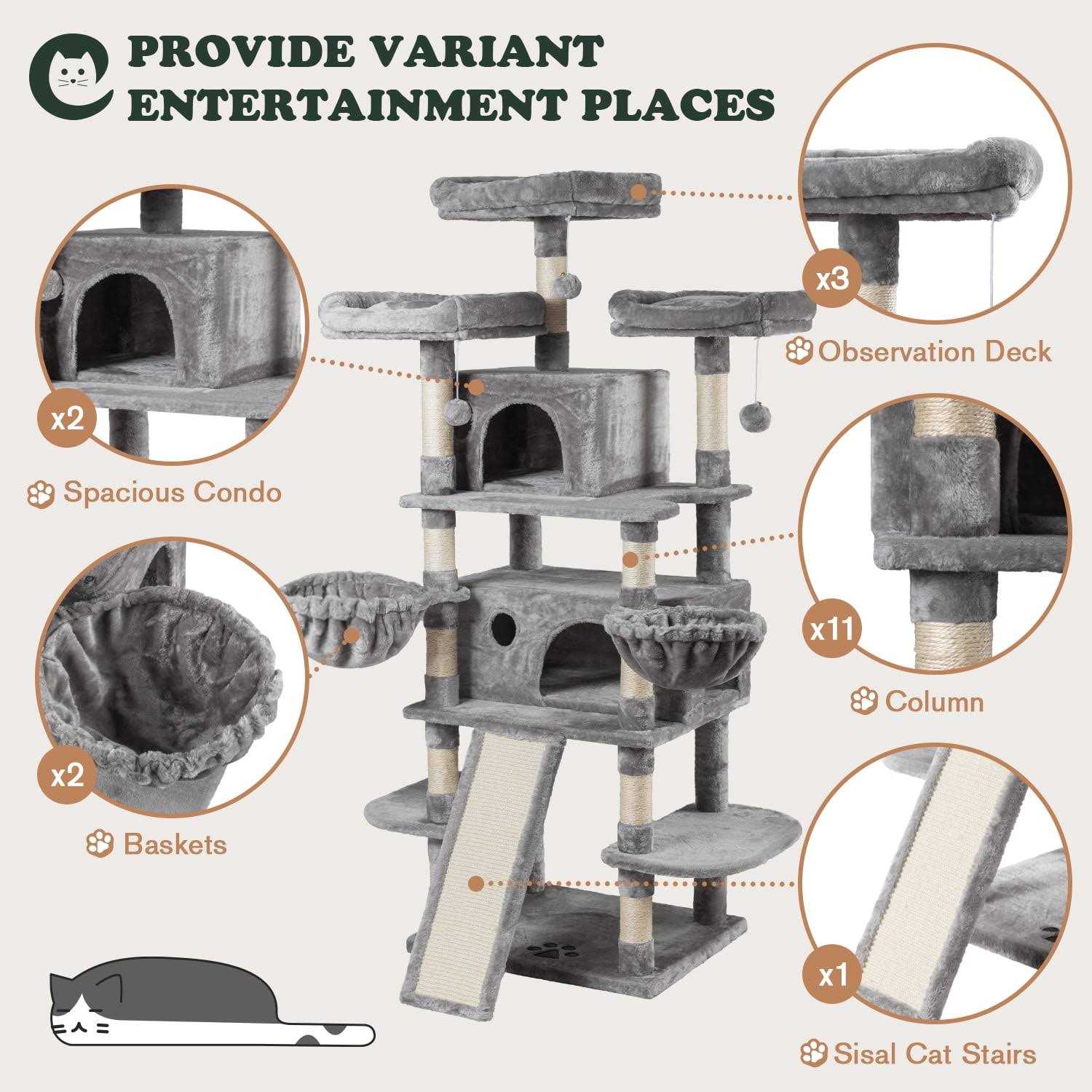 Amolife 68 Inch Cat Tower Multi-Level / X-Large Cat Tree King with Scratching Posts Kitty Pet Play House