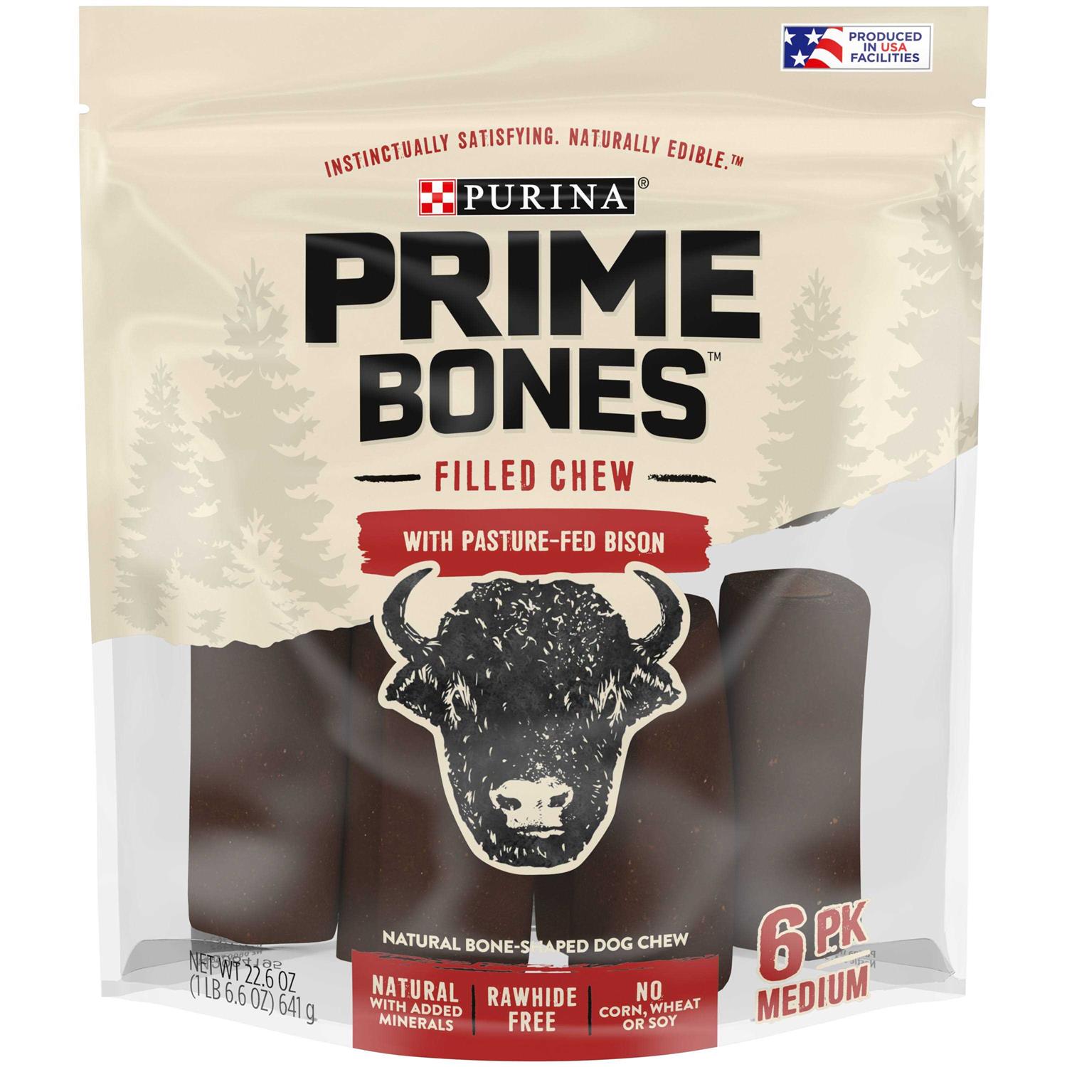 Purina Prime Bones Natural Dog Treats Filled Chew With Pasture-Fed Bison