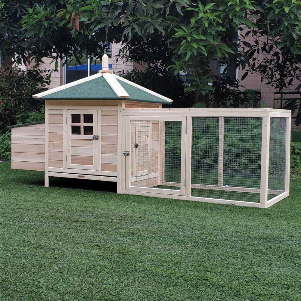 PawHut 77 Wooden Chicken Coop with Nesting Box Cute Outdoor Hen House with Removable Tray