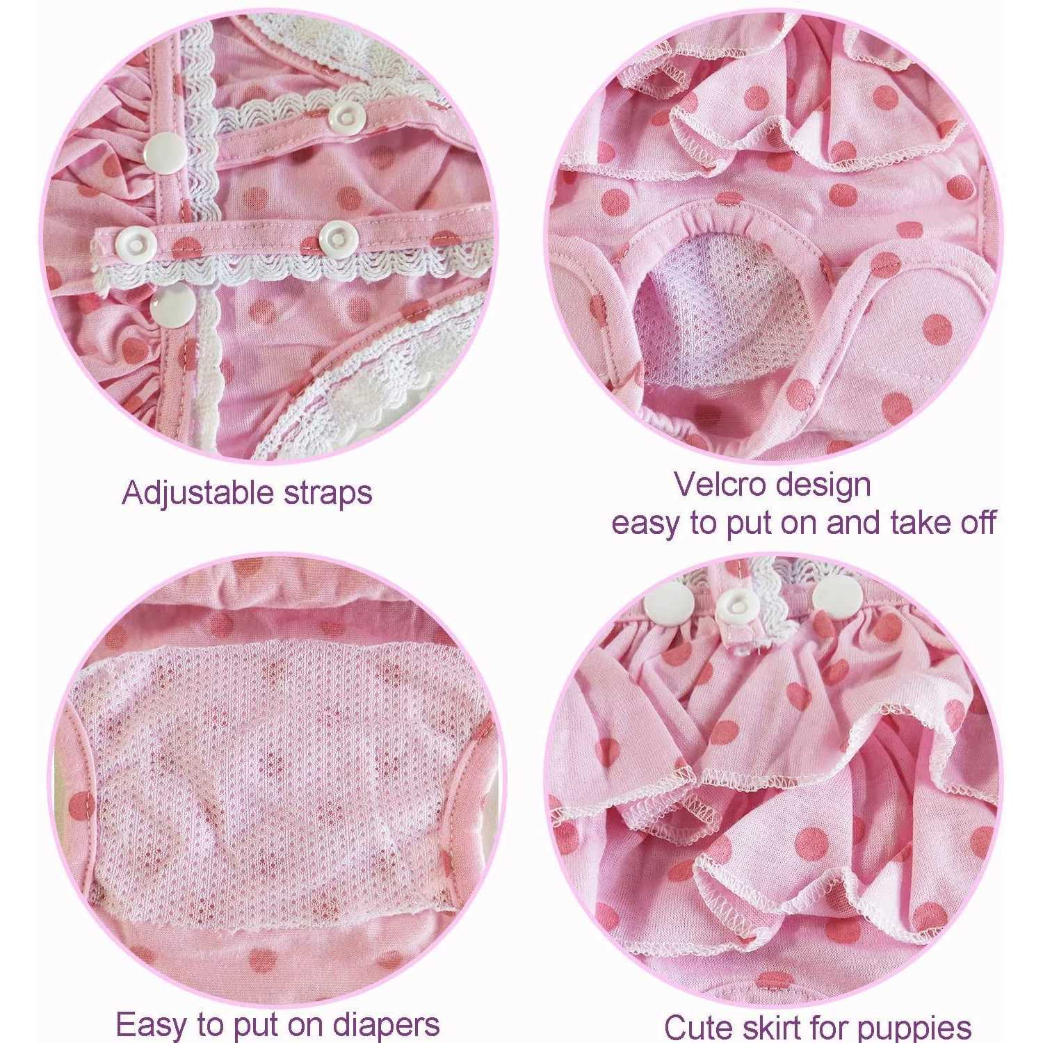 JUOMIIEL 2 Pieces Washable Female Diapers with Suspender Comfort Reusable Doggy Diapers Reusable Puppy Sanitary Panties Dog Underwear