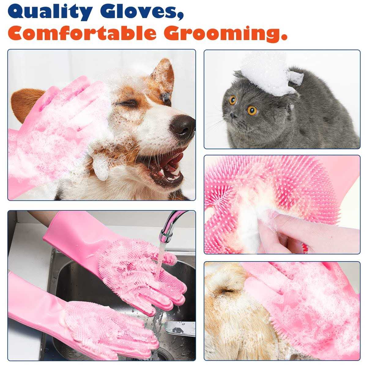 VavoPaw Magic Pet Grooming Gloves Dog Bathing Shampoo Gloves with High Density Teeth