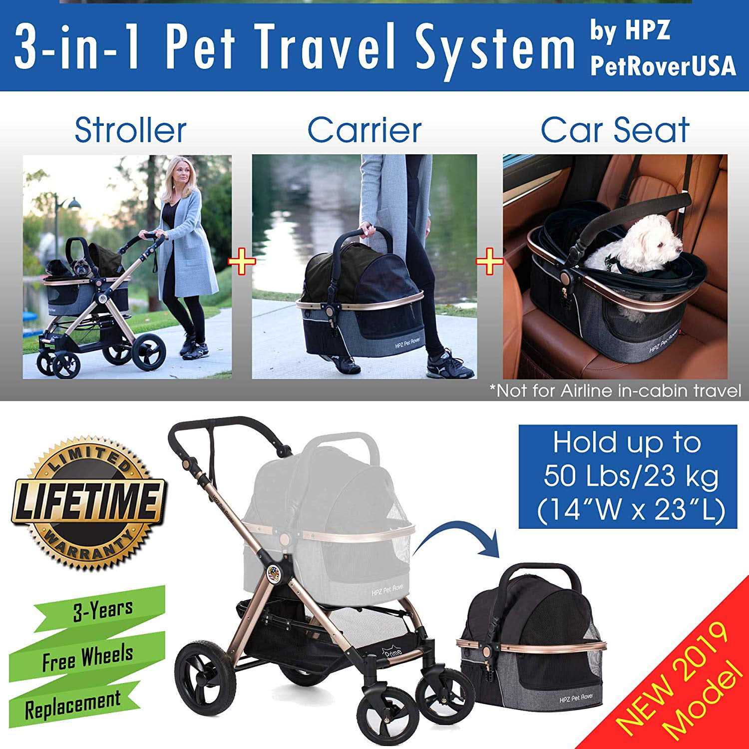 HPZ Pet Rover Prime 3-in-1 Luxury Stroller