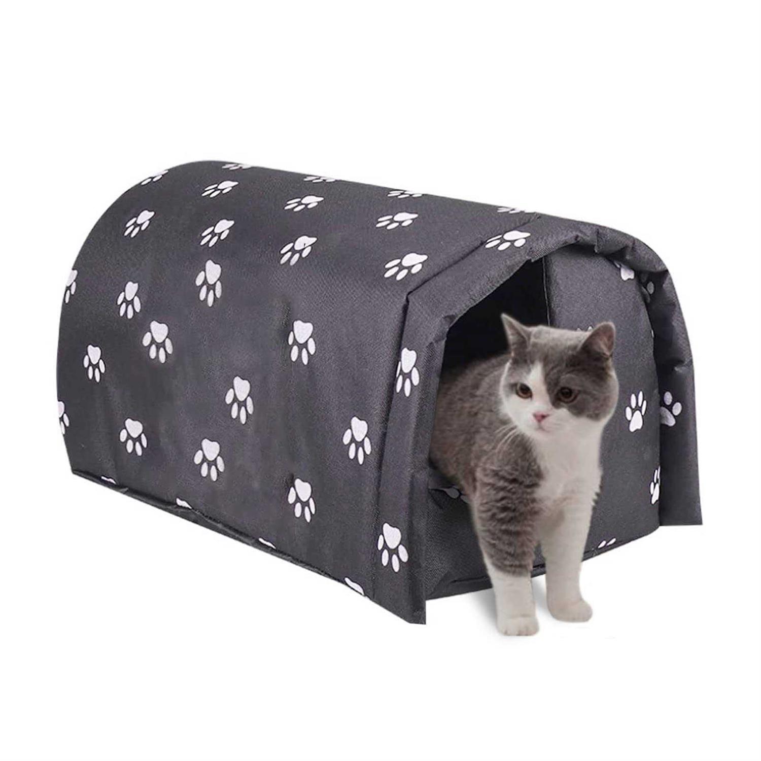 Outdoor Feral Cat House for Winter Weatherproof Waterproof Rainproof Foldable Cotton Filled Thicken Stray Feral Cats Dogs Tent Shelter Home Keep