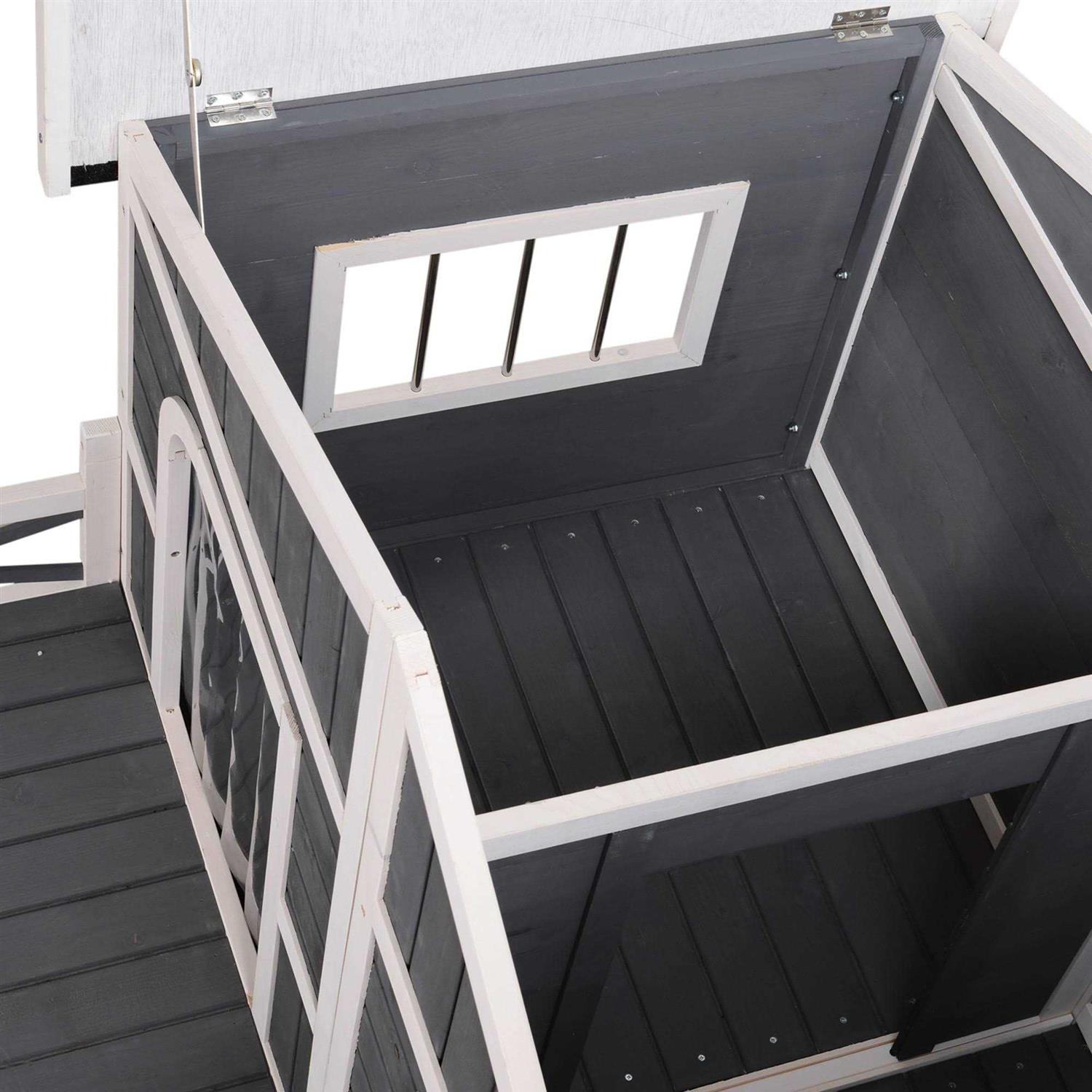 PawHut 59x64x39 Wood Large Dog House Cabin Style Elevated Pet Shelter w/Porch Deck