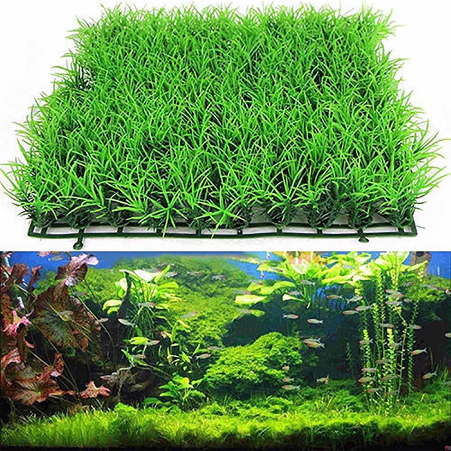 Saycker Aquarium Grass Mat,Fake Artificial Aquarium Grass Ornament Turf Aquatic Grass Lawn,Fish Tank Grass Landscape Decoration,25cm x 25cm