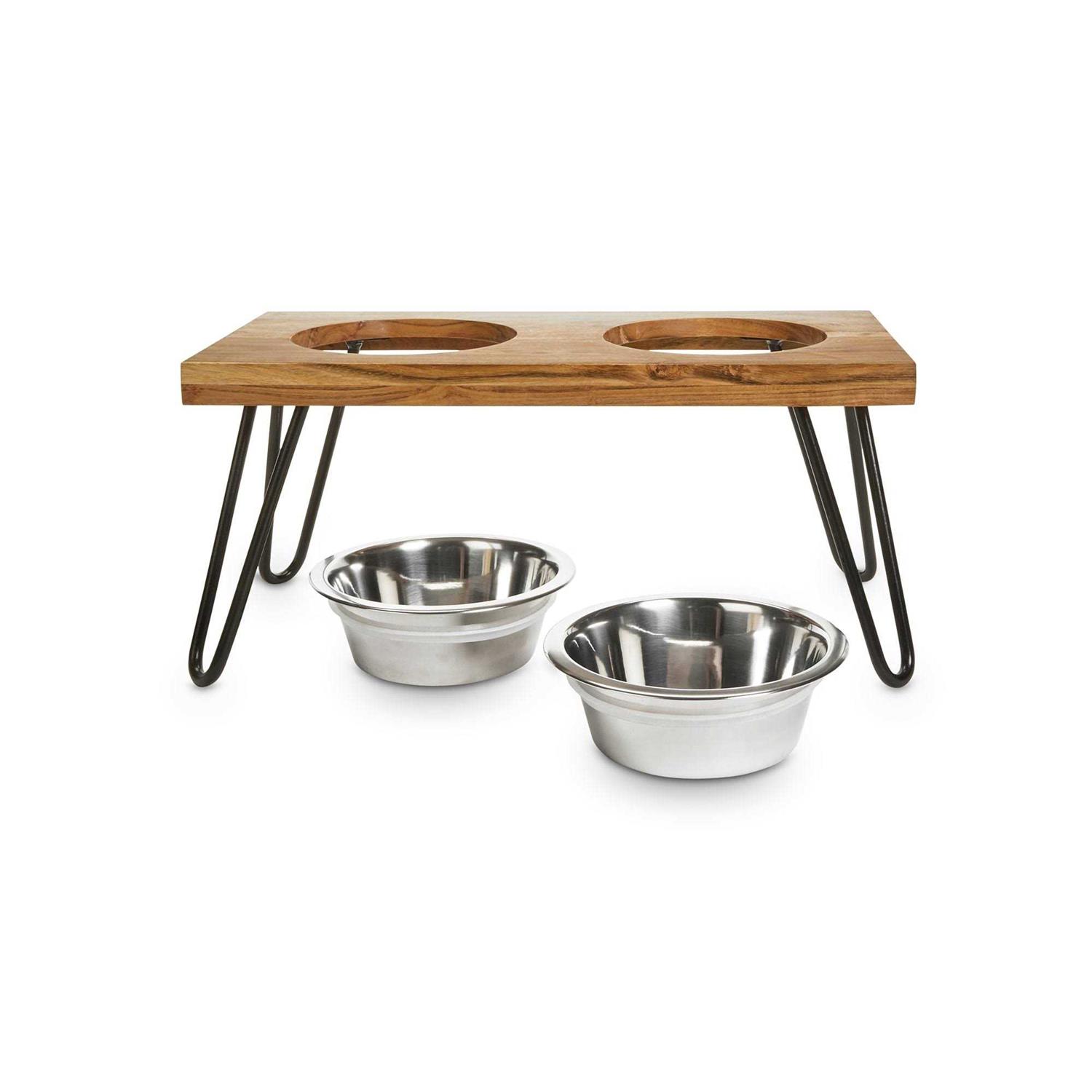 EveryYay Better Together Elevated Wood Double Diner with Stainless-Steel Bowls for Dogs