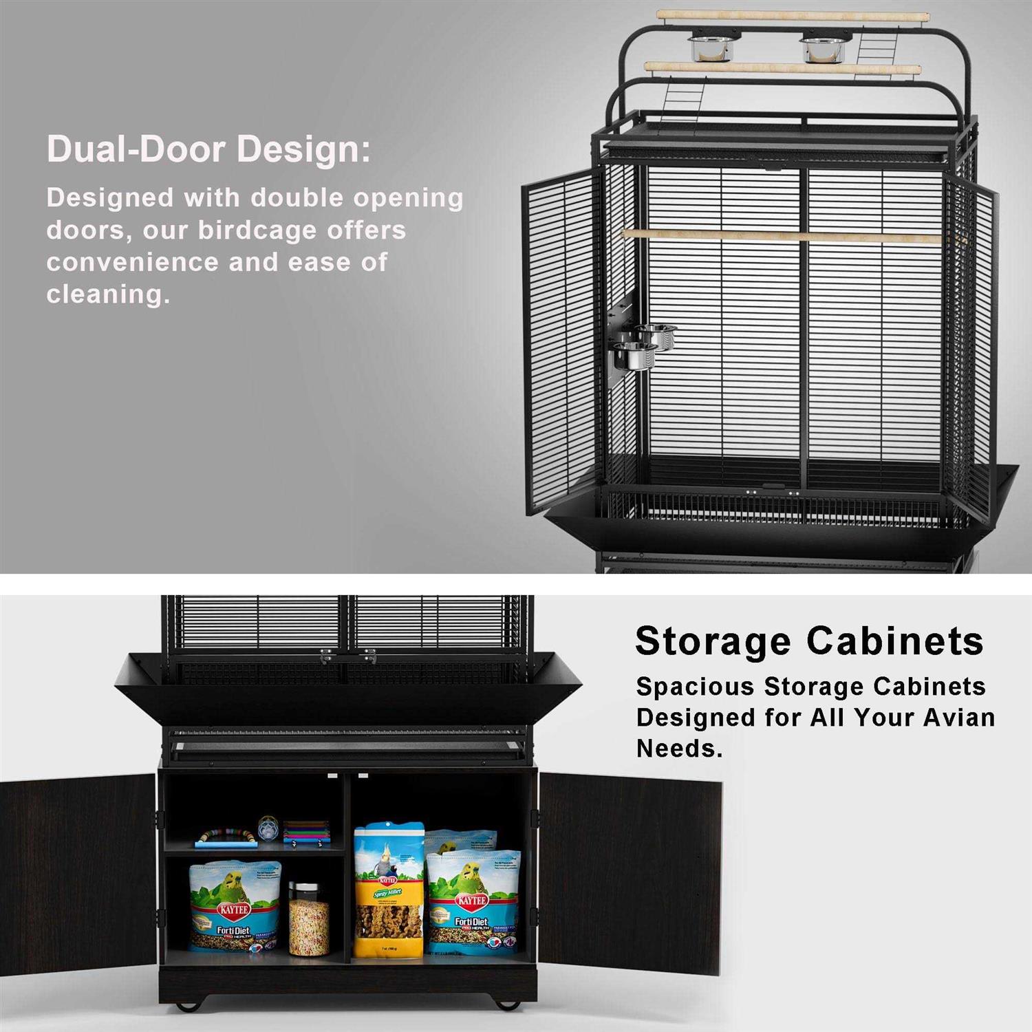 Gdlf 71-Inch Bird Cage with Play Top And Rolling Storage Cabinet Extra Large with Cover