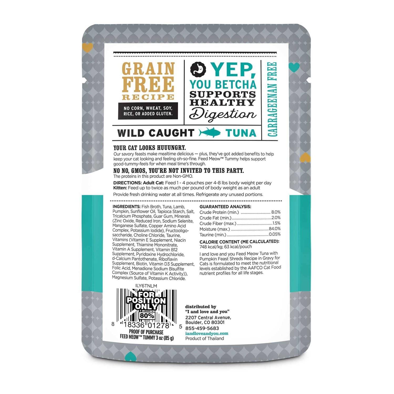 I and love and you Feed Meow Wet Cat Food, Tummy Formula with Tuna and Pumpkin