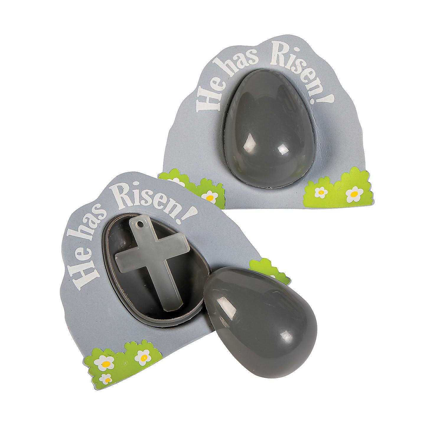 Glow-in-the-Dark He Has Risen Tomb Plastic Easter Eggs with Cross