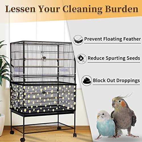 Daoeny Bird Cage Seed Catcher Large Bird Cage Cover Adjustable Soft Airy Nylon Mesh Net