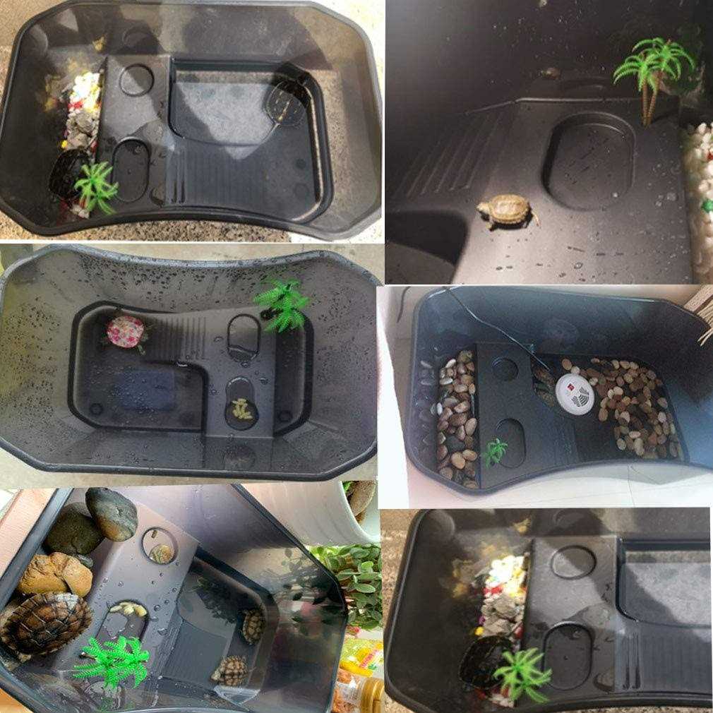 Hamiledyi Turtle Tank Aquarium,Reptile Habitat,Turtle Habitat Terrapin Lake Reptile Aquarium Tank with Platform Plants for Crayfish Crab