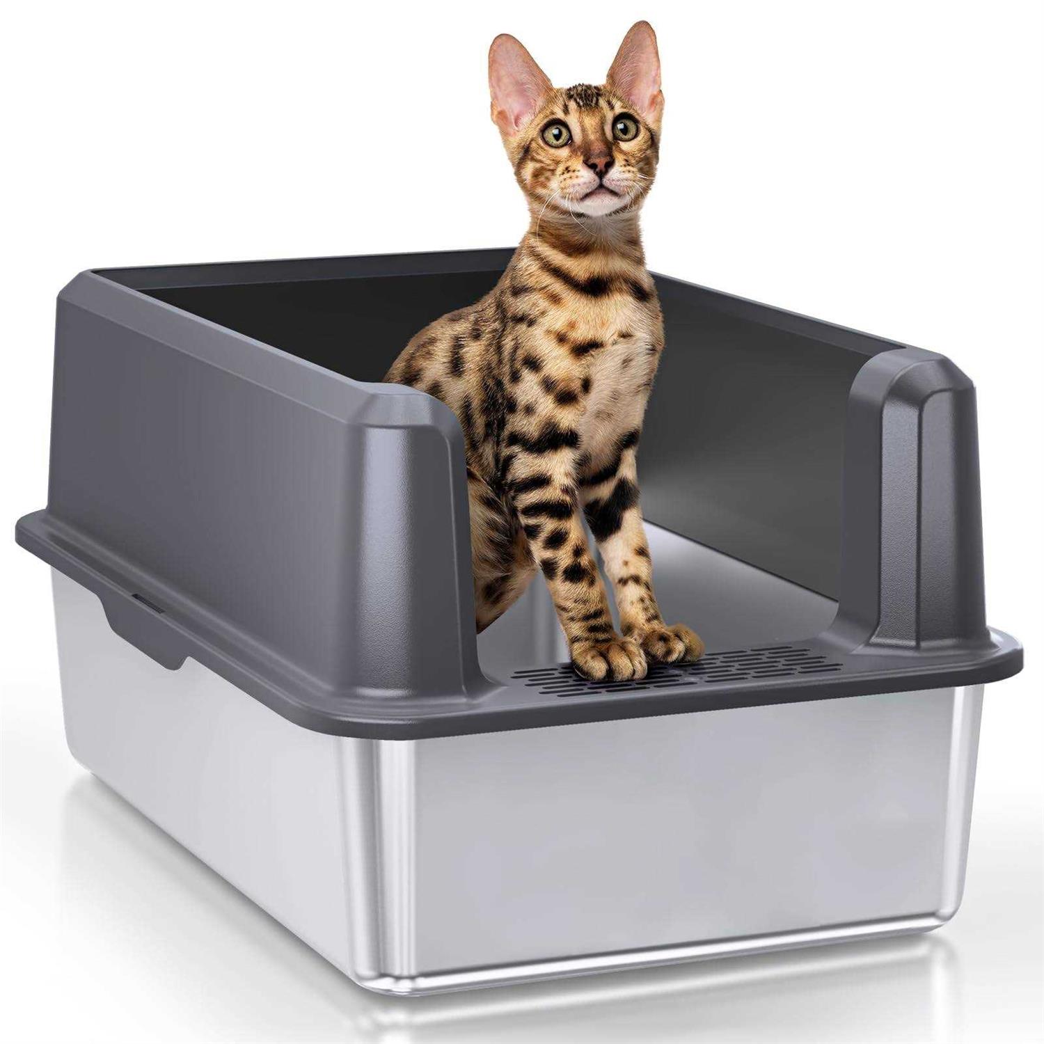 WoofiGo Stainless Steel Cat Litter Box with Lid XL Litter Box for Big Cats