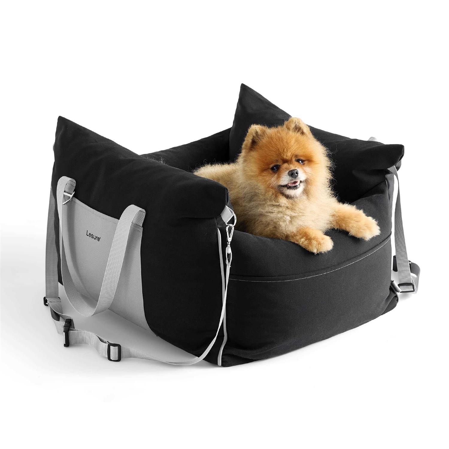 LE SURE Lesure Small Dog Car Seat for Small Dogs Waterproof Dog Booster Seat for Car with Storage Pockets, Clip-On Safety Leash and Thickened Memory Foam