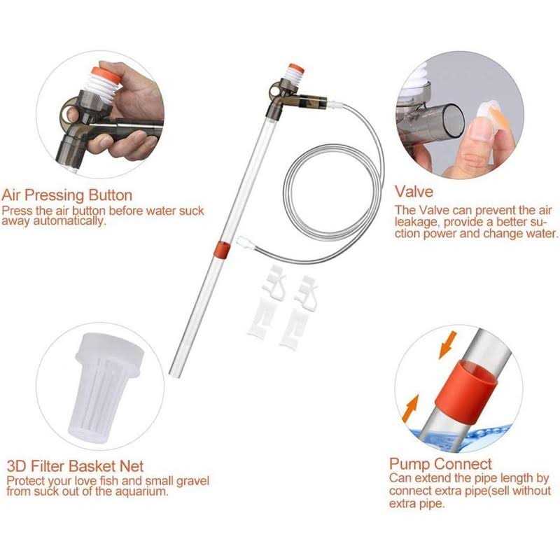 Aquarium Gravel Cleaner Fish Tank Kit Long Nozzle Water Changer for Water Changing and Filter Gravel Cleaning with Air-Pressing Button and Adjustable