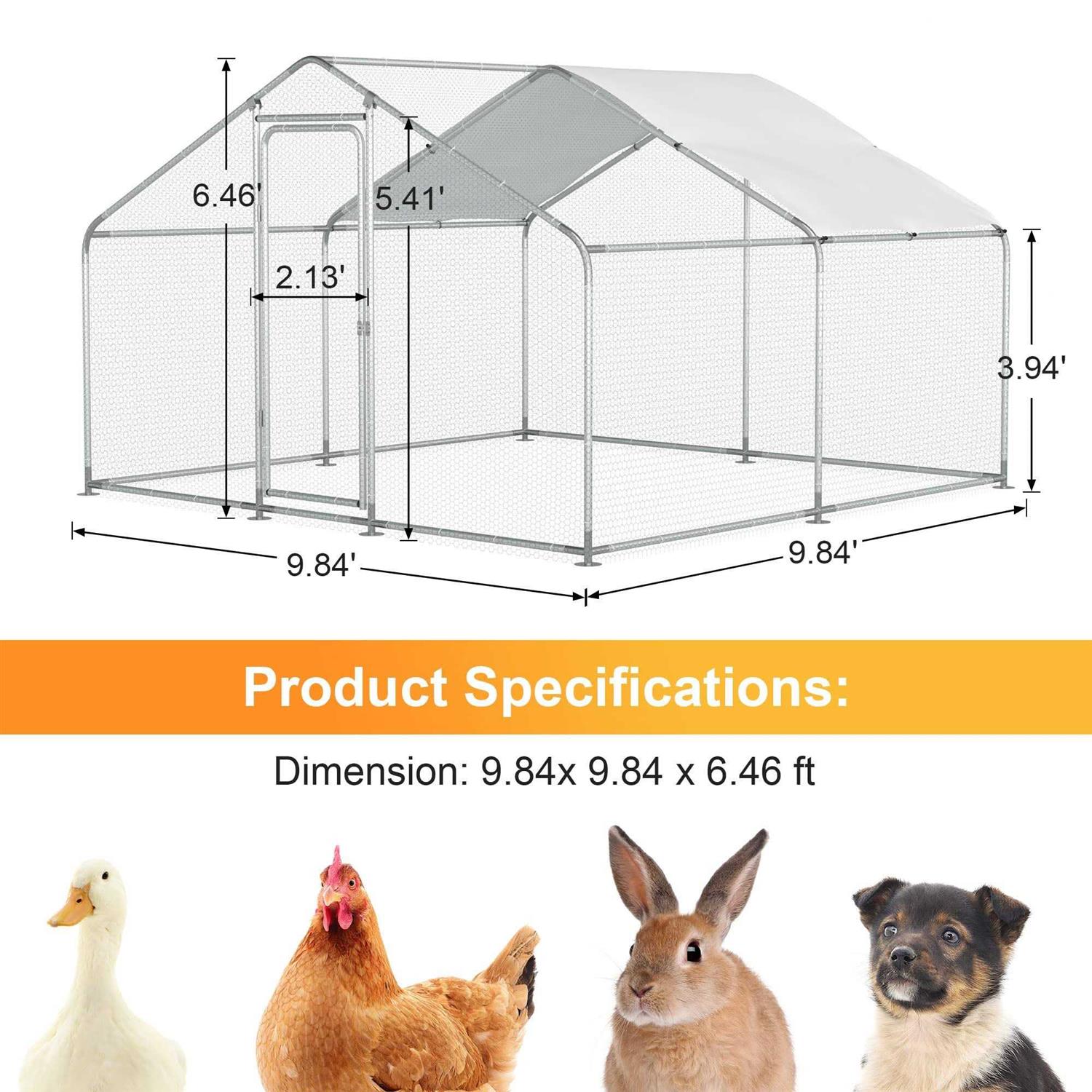 Morngardo Chicken Coop Large Metal Run for 20 Chickens Walk in Yard Poultry Cage Hen House with Waterproof Cover