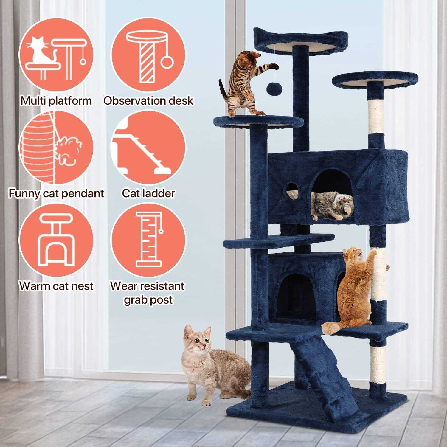 Niamvelo 54-in Double Condo Cat Tree Tower Playhouse with Scratching Post & Perch for Indoor