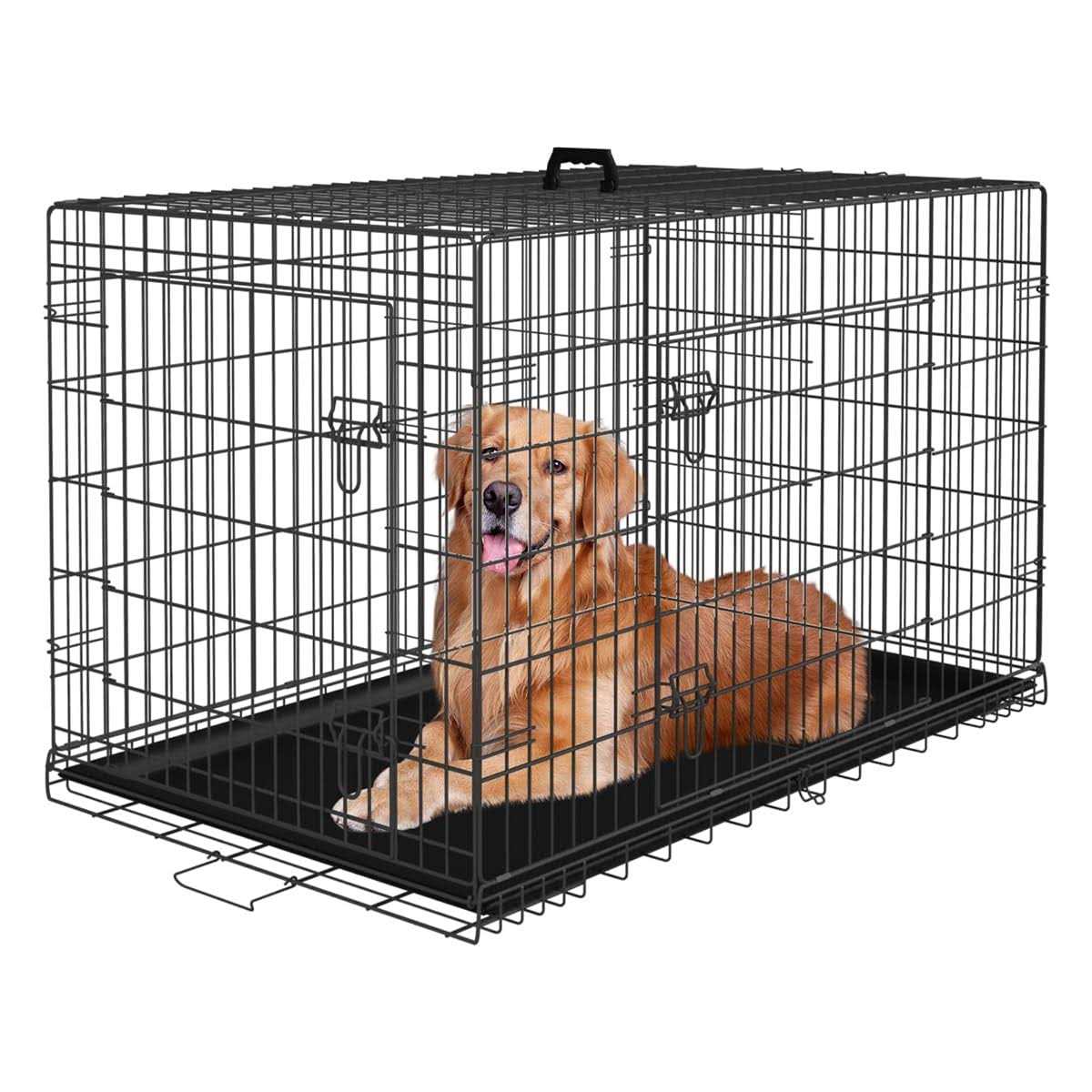 PayLessHere Large Dog Crate Kennel for Medium Large Dogs Metal Dog Cage Double-Door Folding Travel Indoor Outdoor Puppy Playpen with Divider and