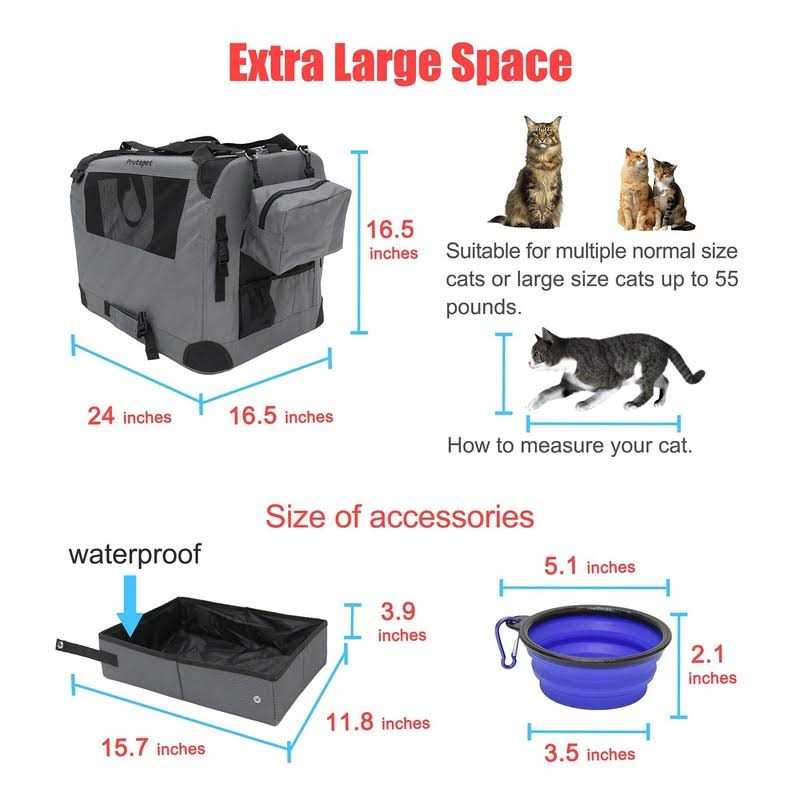 Prutapet Large Cat Carrier Soft-Sided Portable Pet Crate for Car Traveling with Collapsible Litter Box and Bowl