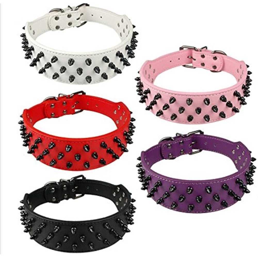 Dogs Kingdom Leather Black Spiked Studded Dog Collar 2 Wide