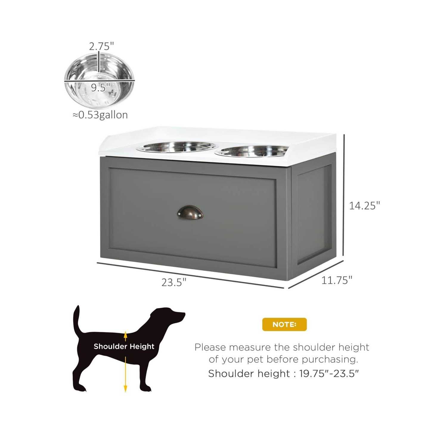 PawHut Large Elevated Dog Bowls with Storage Drawer