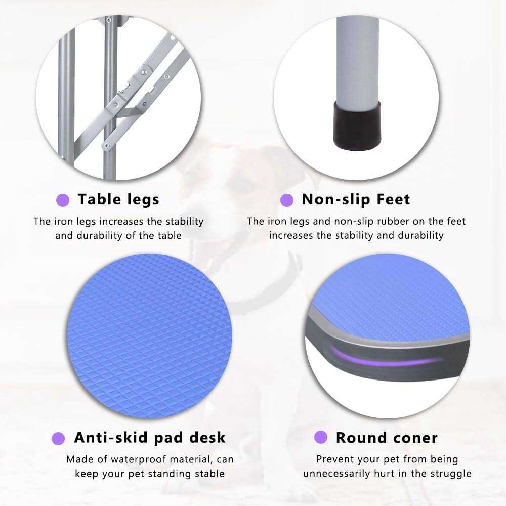 LEIBOU 45” Professional Foldable Heavy Duty Dog Pet Grooming Table with Tool Holder H-Shape Arm & Noose & Mesh Tray
