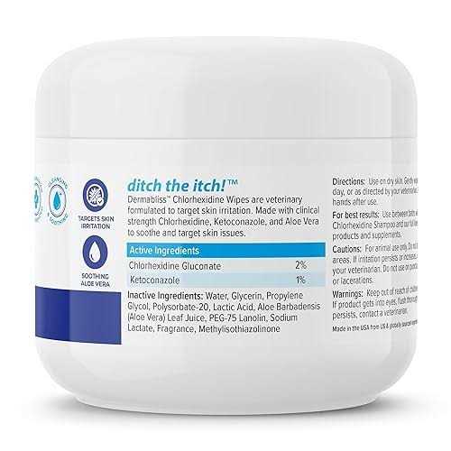 Vetnique Labs Dermabliss Medicated Skin Wipes Anti-Bacterial & Anti-Fungal Medicated Hot Spot & Skin Fold Dog & Cat Wipes