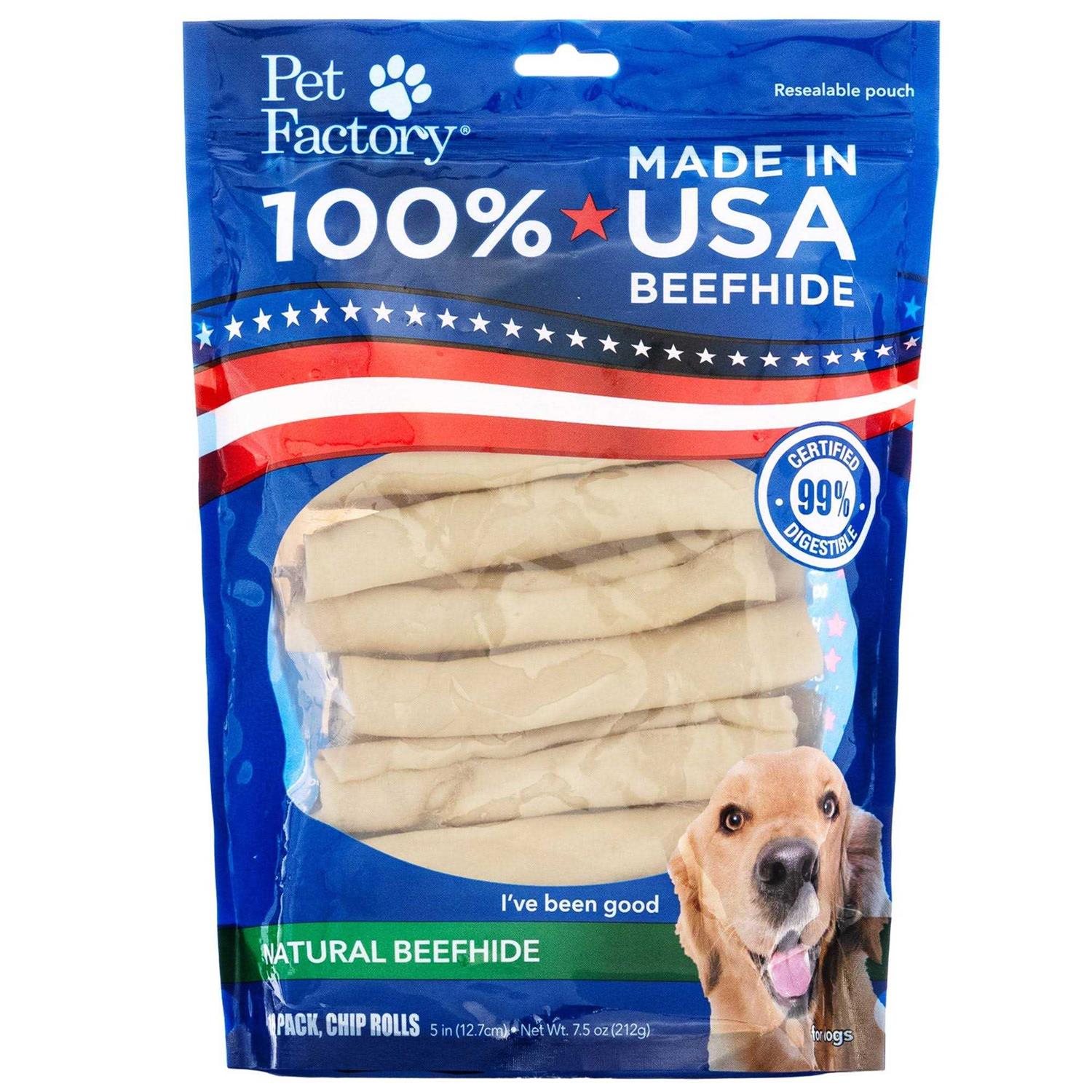 Pet Factory Made in USA Beefhide Chip Rolls Natural Flavor