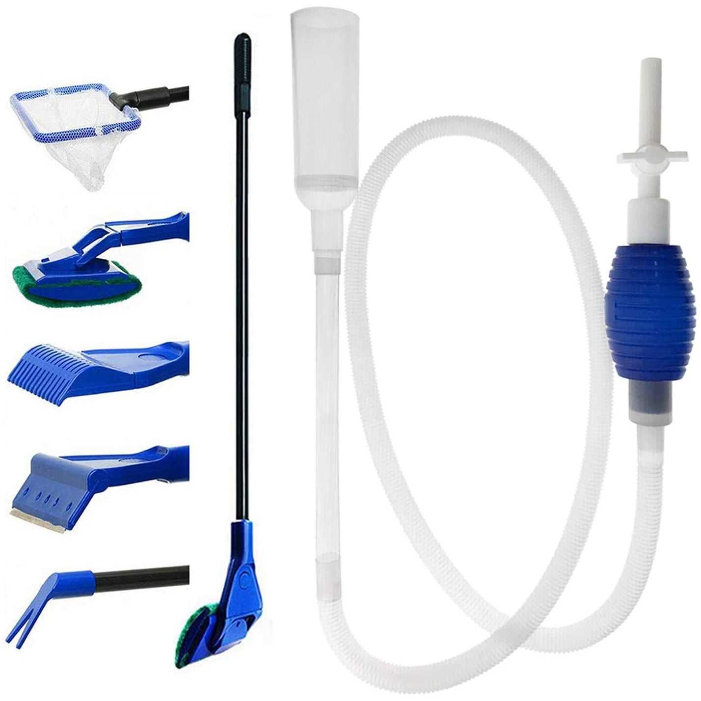 GreenJoy Aquarium Fish Tank Cleaning Kit Tools Algae Scrapers Set 5 in 1 & Fish Tank Gravel Cleaner