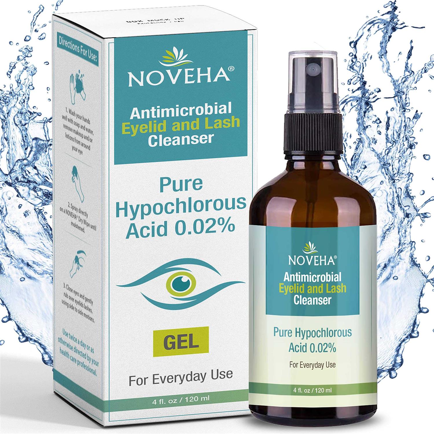 NOVEHA Eyelid and Lash Gel Cleanser Made in The USA Effective Relief from Irritation Dry Eyes Styes & Blepharitis Pure and Gentle Hypochlorous