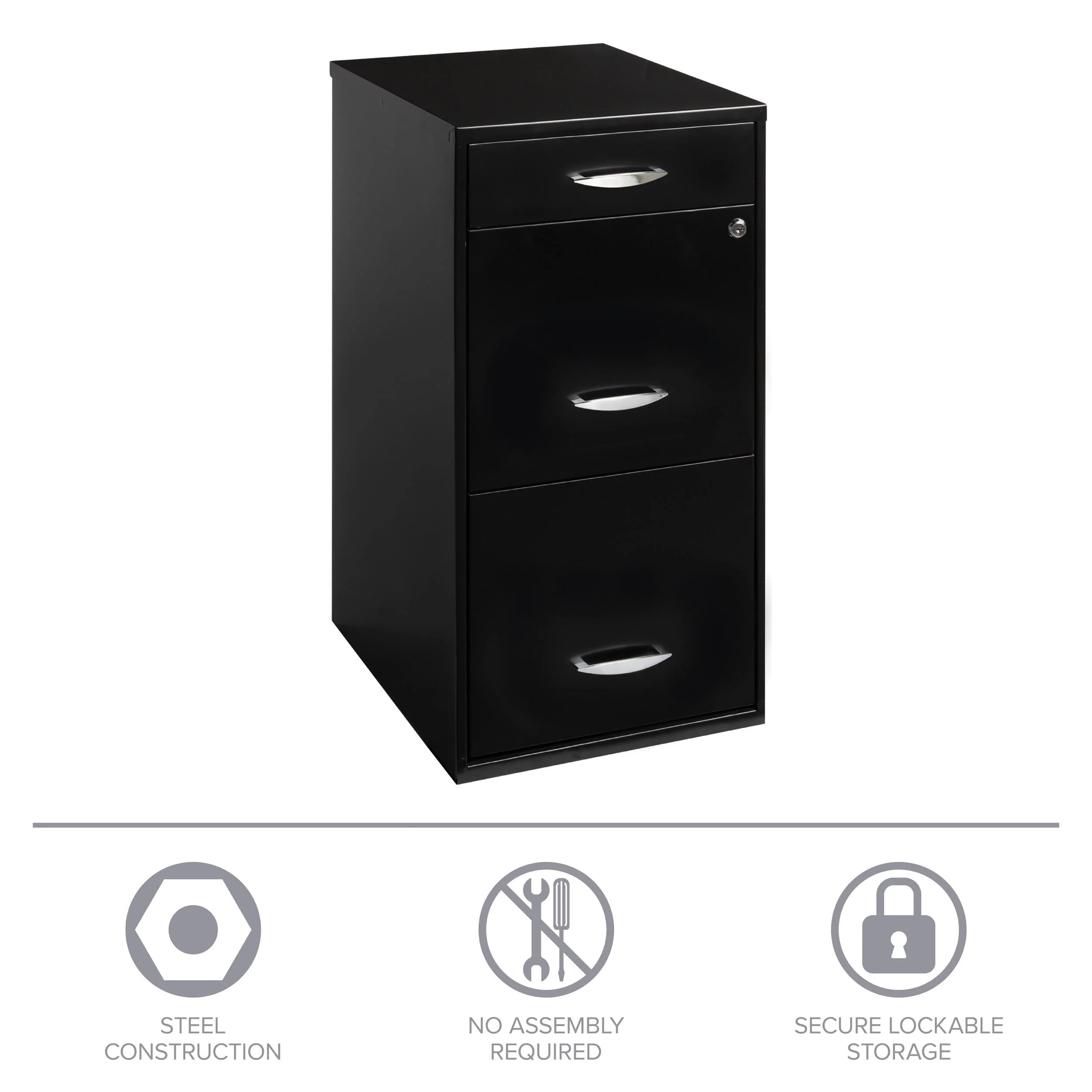Space Solutions 3 Drawer Letter Width Vertical File Cabinet with Pencil Drawer, Black