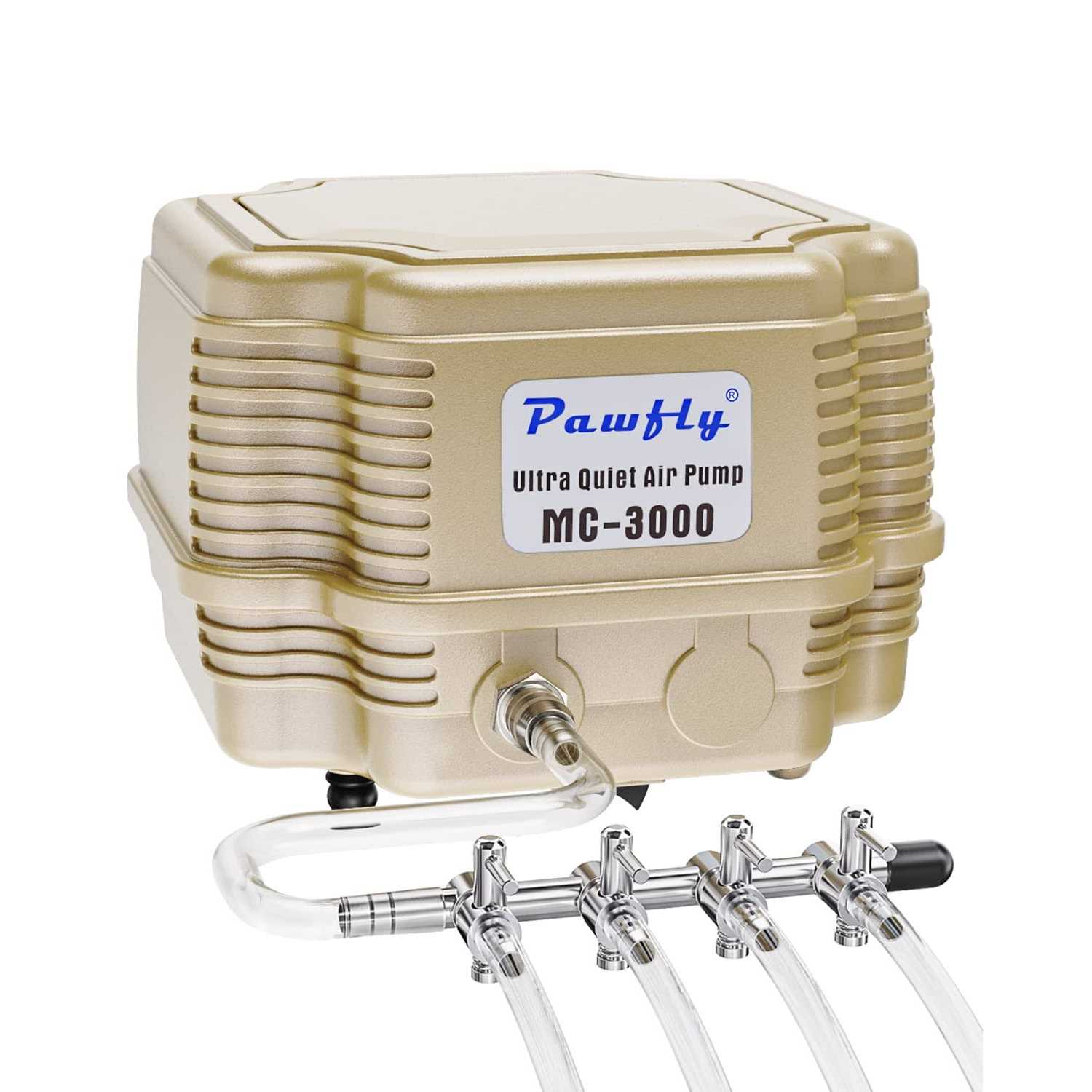 Pawfly 254 GPH Aquarium Air Pump Adjustable Quiet Oxygen Aerator Pump with Multi-Port Air Flow Control Lever Valve Splitter and